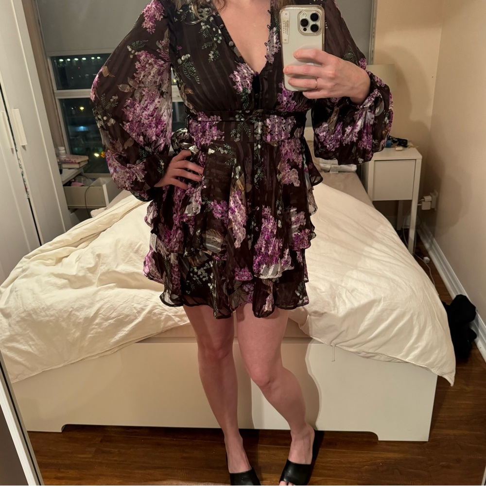 Maroon floral ruffle dress